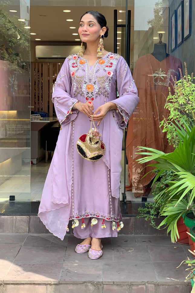 Women’s P.V. Chanderi Kurti Set with Embroidered Dupatta - Rosepetals Luxe