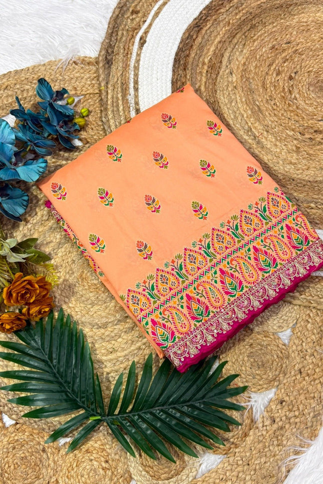 Wool Saree with Contrast Embroidery & Running Blouse - Rosepetals Luxe