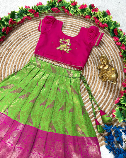 Zari Bloom Silk Lehenga Set | Girls Festive Wear - Rosepetals Luxe
