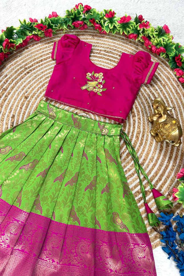Zari Bloom Silk Lehenga Set | Girls Festive Wear - Rosepetals Luxe