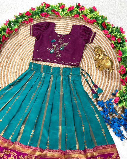 Zari Bloom Silk Lehenga Set | Girls Festive Wear - Rosepetals Luxe